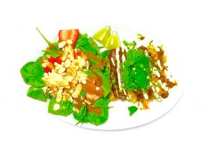 4.23.17 Chicken & green chili tortilla pie with mole and salad