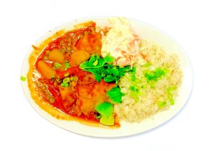 Spicy Chicken Vindaloo, Cumin Rice, Cilantro & Slaw